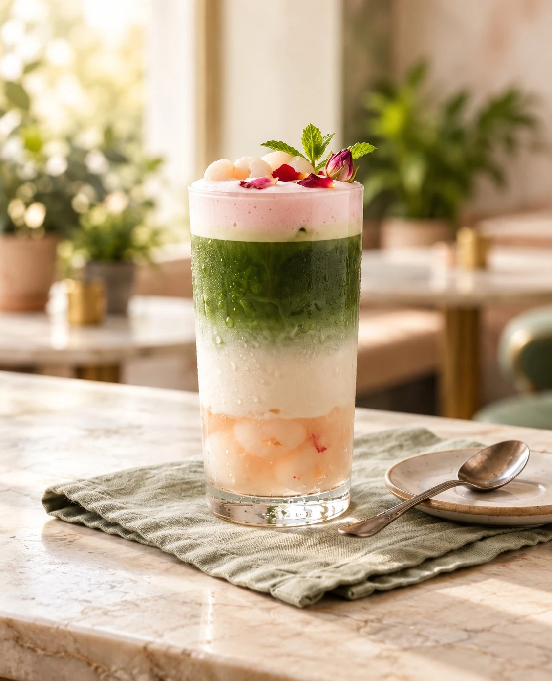 Strawberry matcha drink concept